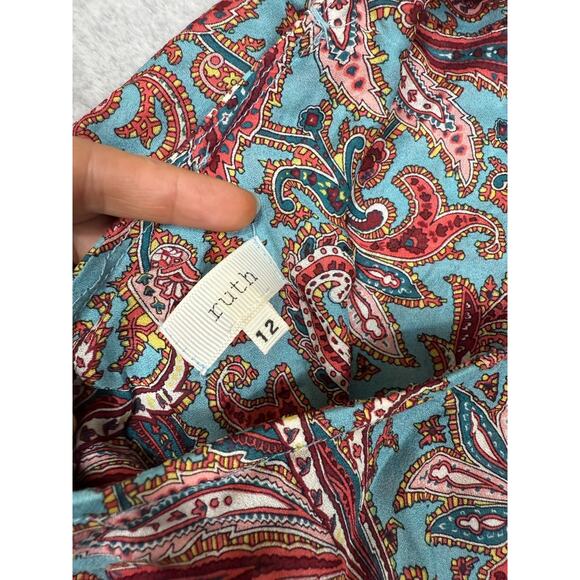 Ruth Womens Size 12 Paisley Floral Silk Scarf Halter Top Beaded Neck - Picture 3 of 6